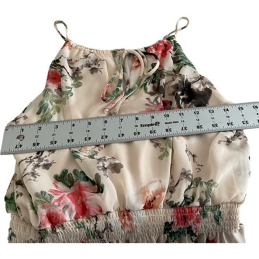 Sweet Storm Floral Halter Dress Cream Pink Smocked Waist Large Wedding Guest - Picture 9 of 12